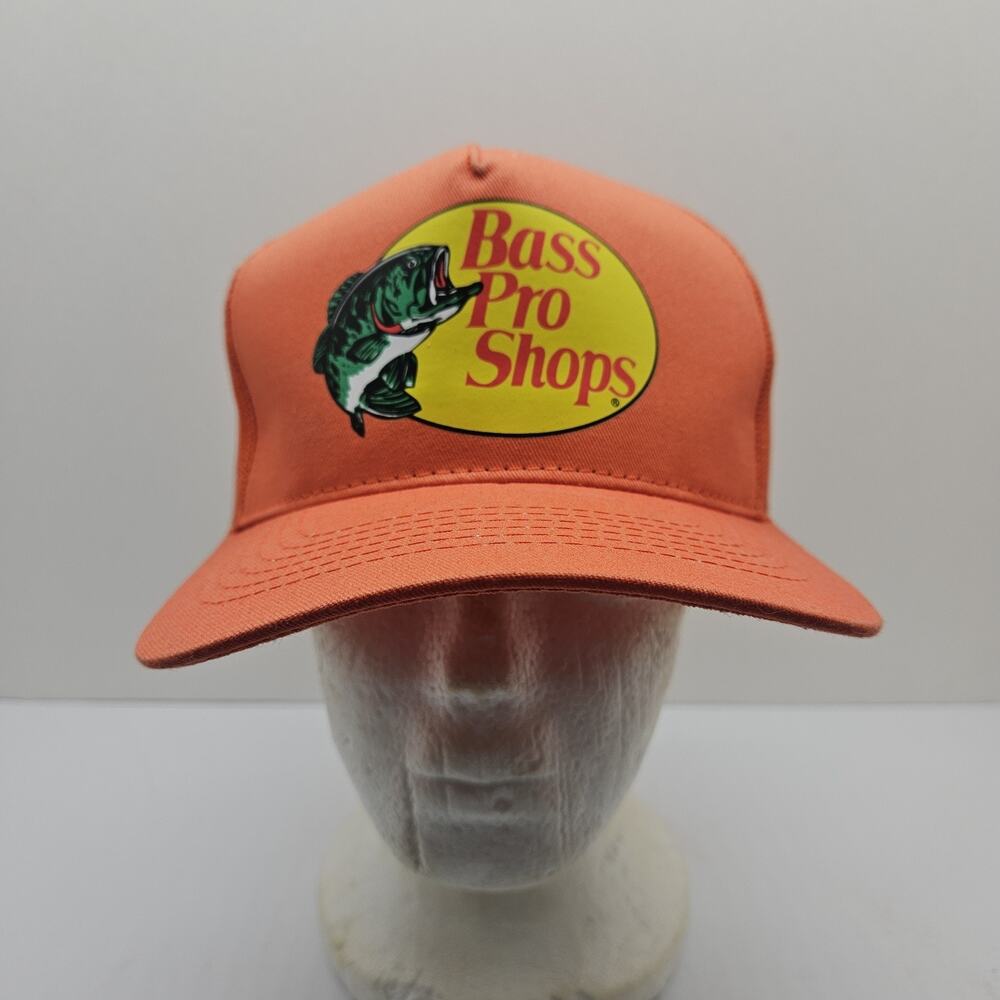 Bass Pro Shops Gone Fishing Hat Bright Orange Mesh Logo Snapback